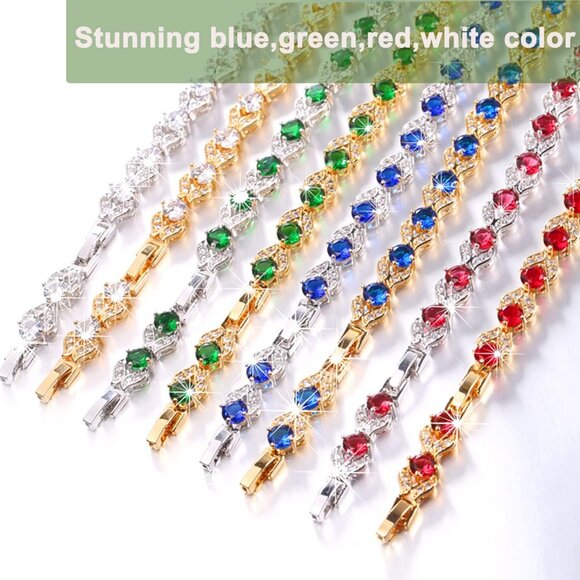 Elegant 18K Gold Plated Cubic Zirconia Chain Bracelet - Resizable, Colorful, Per - Picture 6 of 8